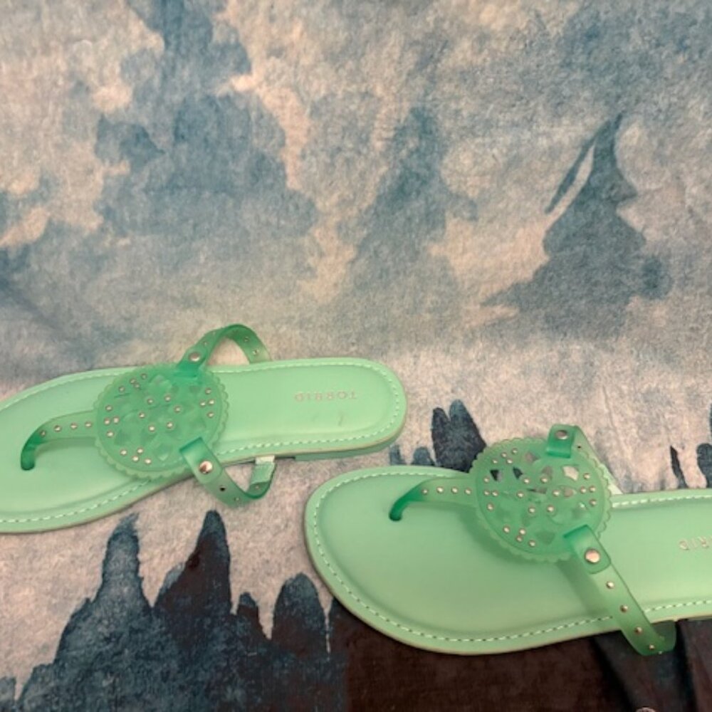 Mint Green Jelly Sandals with Studded Medallion